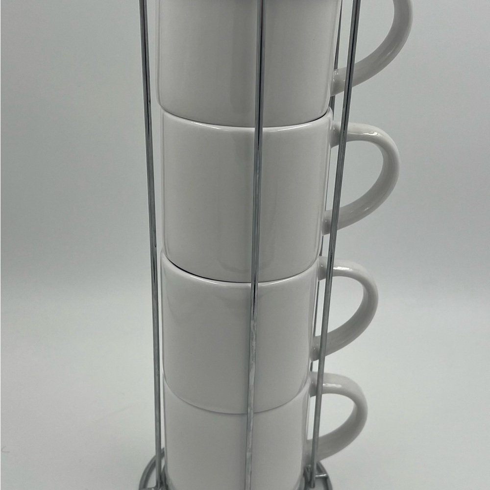 Williams Sonoma White Mug Set of 4 with Stand